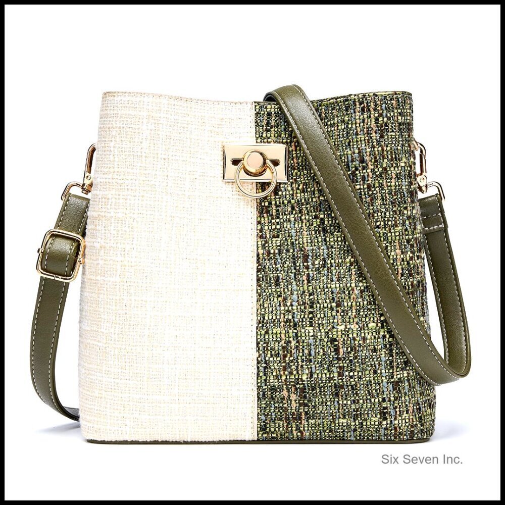 Vegan Leather Crossbody Bucket Bag Multi Pocket Compact Chic Fashion Purse